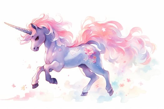 Cute fairy unicorn hand painted watercolor illustration