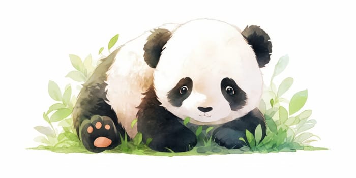 Cute kawaii baby panda hand drawn watercolor illustration