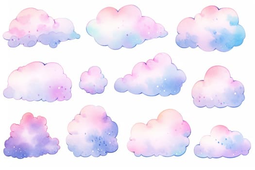 Clouds set hand drawn simple cute watercolor design