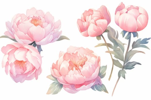 Peony flower hand painted watercolor illustration