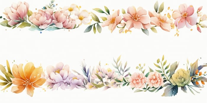 Watercolour floral illustration set. DIY blush pink blue flower, green leaves