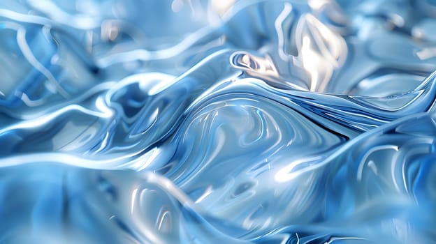 An electric blue satin wave pattern dances on the surface of the water, creating a mesmerizing display of fluid motion and transparent material