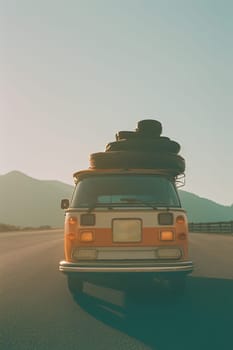 Traveling by car on the road. The concept of road travel in a mobile home