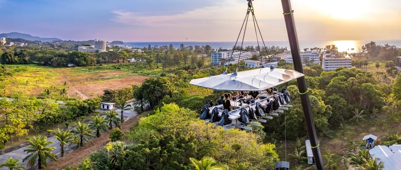 Aerial view of a dinner in the sky in Karon, Phuket, Thailand, south east asia