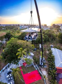 Aerial view of a dinner in the sky in Karon, Phuket, Thailand, south east asia