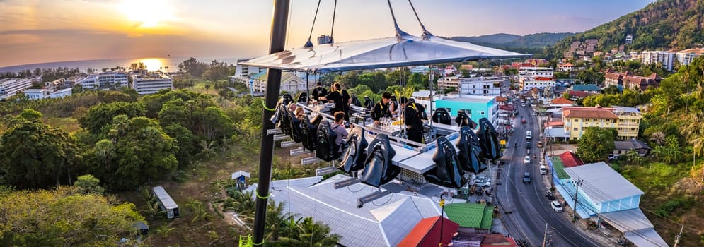 Aerial view of a dinner in the sky in Karon, Phuket, Thailand, south east asia