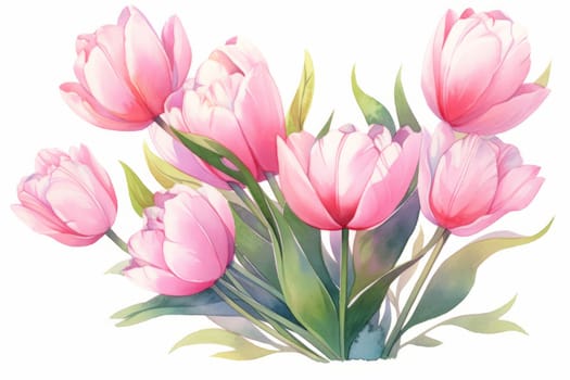 Tulips flower hand painted watercolor illustration