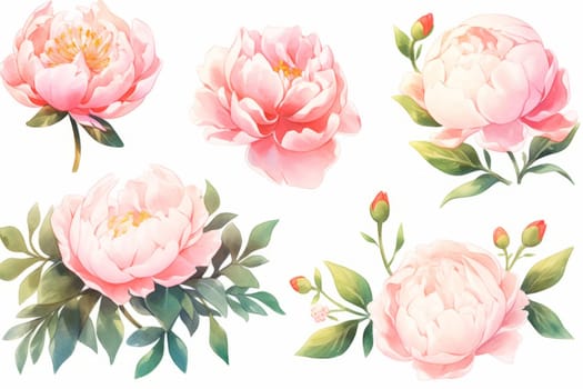 Peony flower hand painted watercolor illustration