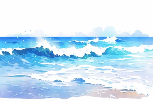 Ocean or sea wave hand drawn watercolor illustration