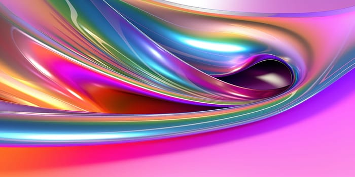 Metallic rainbow gradient waves abstract background. Iridescent chrome wavy surface. Liquid surface, ripples, reflections. 3d render illustration