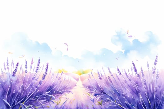 Lavender field hand painted watercolor illustration