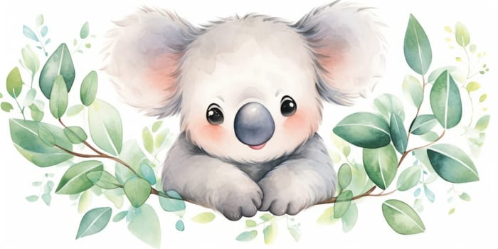 Cute kawaii koala hand drawn watercolor illustration