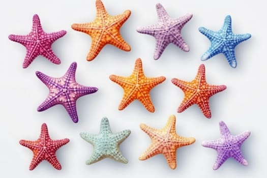 Colorful Starfish Set in White Background. Generated AI.