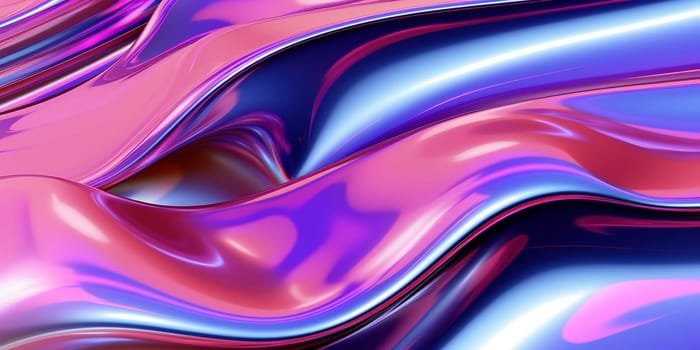 Holographic chrome gradient waves abstract background. Liquid surface, ripples, reflections. 3d render illustration