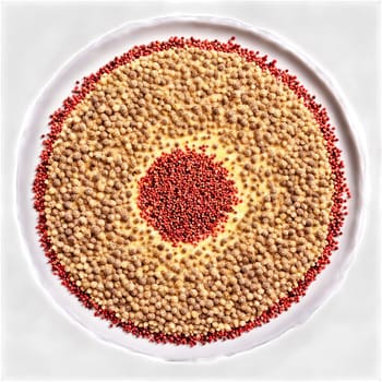 Sichuan pepper mandala a numbing circular pattern of Sichuan peppercorns with powder dusting and steam. Food isolated on transparent background.