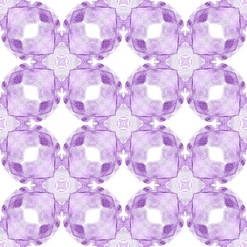 Medallion seamless pattern. Purple delightful boho chic summer design. Watercolor medallion seamless border. Textile ready favorable print, swimwear fabric, wallpaper, wrapping.