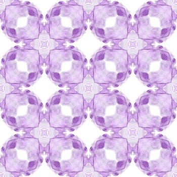 Medallion seamless pattern. Purple delightful boho chic summer design. Watercolor medallion seamless border. Textile ready favorable print, swimwear fabric, wallpaper, wrapping.