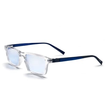 Rectangular glasses with transparent gray acetate frames and blue light filtering lenses providing a modern. Product isolated on transparent background