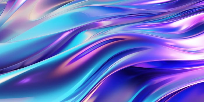 Holographic chrome gradient waves abstract background. Liquid surface, ripples, reflections. 3d render illustration
