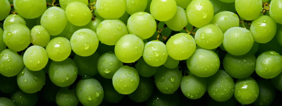 Close up of raw organic sweet green grapes background, wine grapes texture