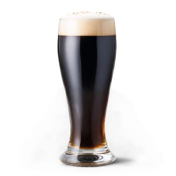 Stout beer glass tall and filled with deep black beer one empty and one topped. Food isolated on transparent background.
