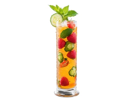 Pimm s Punch Party a tall slender pimm s cup filled with a refreshing herbal. Drink isolated on transparent background.