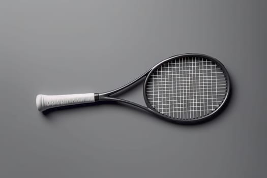 Tennis racket on gray background. Generated AI.