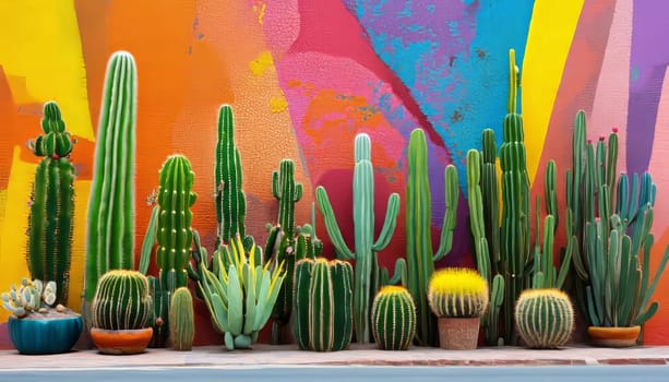Lively cactus array stands out against bright wall hues