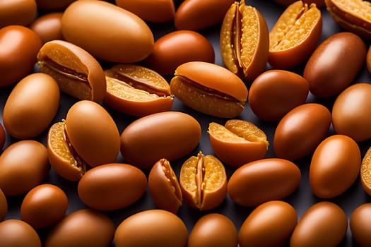 A close-up view of a group of vibrant oranges arranged together. The oranges are round, citrus fruits with a rough, dimpled skin. Some oranges are partially overlapped, showcasing their bright orange color and texture.