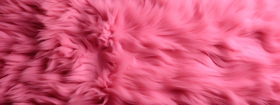 Pink fur texture top view. Coral fluffy fabric coat background