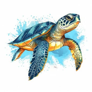 Turtle on the white background. Water splashes. Animal silhouette sketch. Hand drawn art illustration. Graphic for fabric ,tee-shirt, postcard, greeting card, logo, poster, sticker. Generated AI.