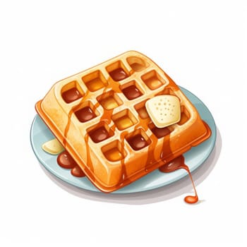 freshly baked Belgian waffle on plate isolated on white background. Generated AI.