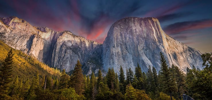 World famous rock climbing wall of El Capitan, Yosemite national park, California, usa