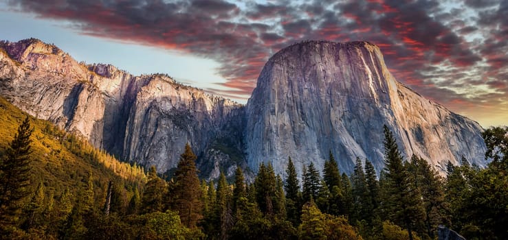 World famous rock climbing wall of El Capitan, Yosemite national park, California, usa