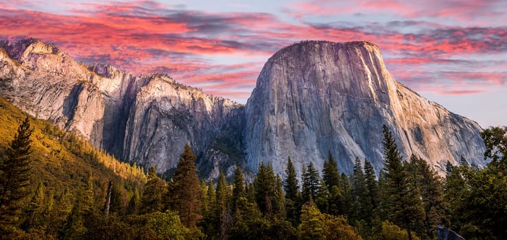 World famous rock climbing wall of El Capitan, Yosemite national park, California, usa