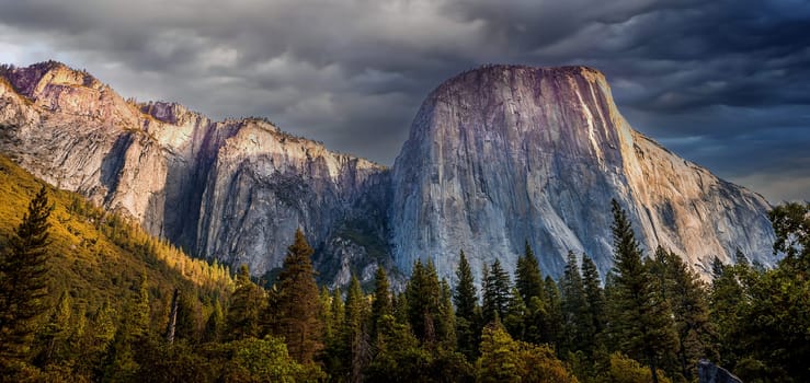 World famous rock climbing wall of El Capitan, Yosemite national park, California, usa