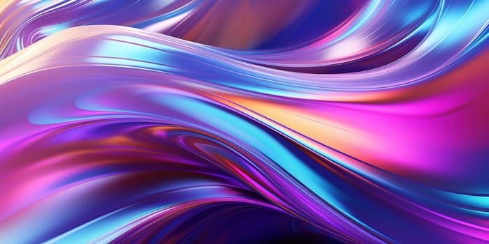 Holographic chrome gradient waves abstract background. Liquid surface, ripples, reflections. 3d render illustration