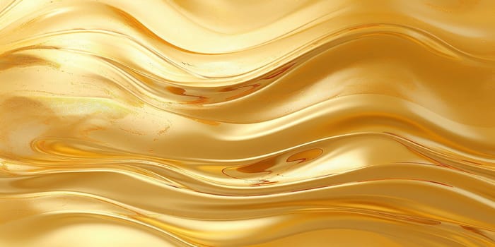 Golden fluid background. Liquid yellow metal wallpaper. Glamour swirl gold texture. 3d wavy flow abstraction