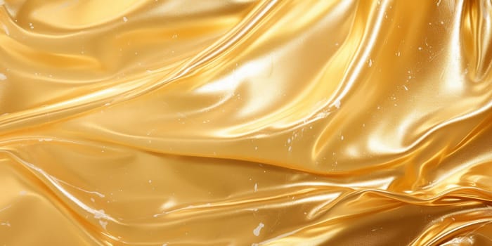 Golden fluid background. Liquid yellow metal wallpaper. Glamour swirl gold texture. 3d wavy flow abstraction