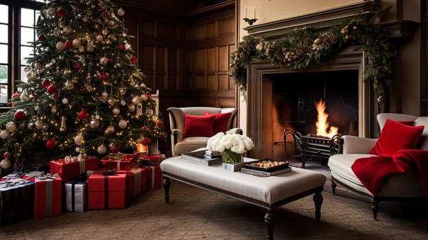 Christmas at the manor, English countryside decoration and festive interior decor