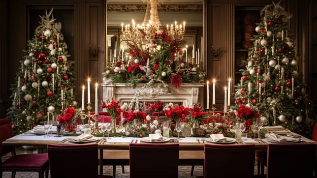 Christmas at the manor, English countryside decoration and festive interior decor