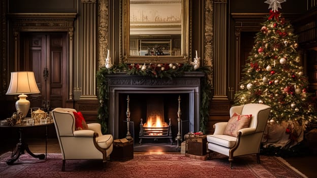 Christmas at the manor, English countryside decoration and festive interior decor