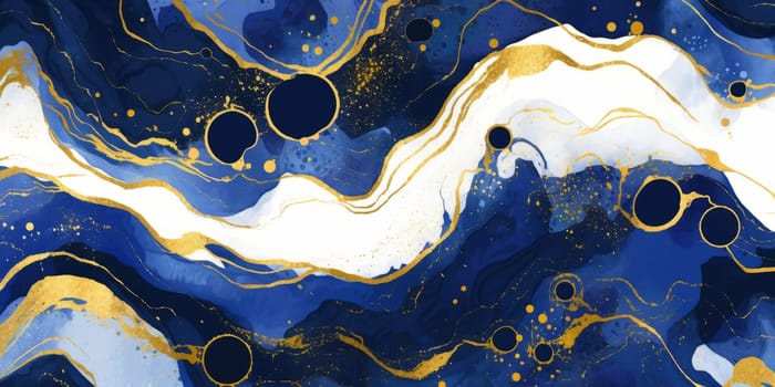 Abstract gold and blue alcohol ink technique background. Luxury fluid art watercolor painting