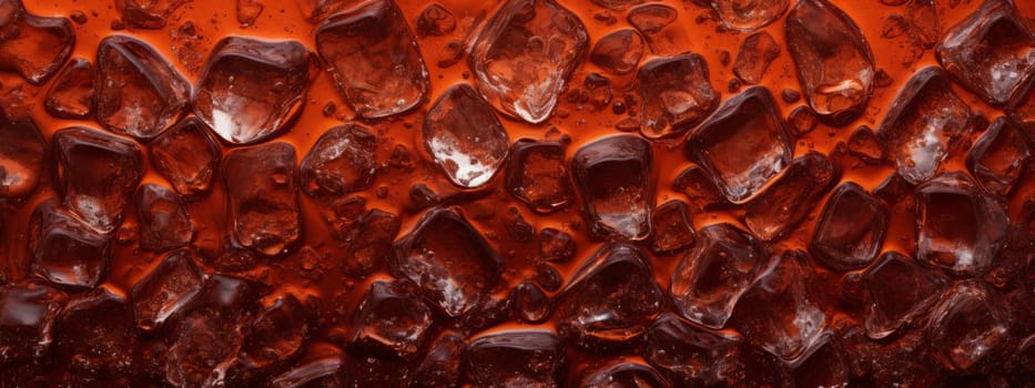 Cola with ice texture background. Close up of the ice cubes in cola water seamless pattern