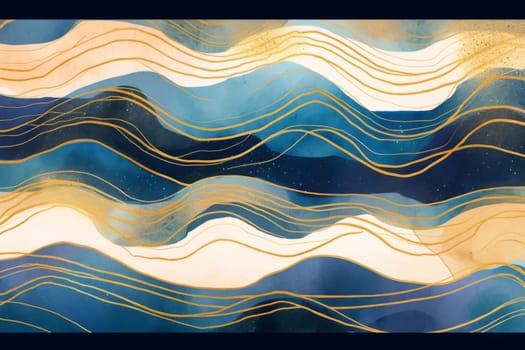 Abstract gold and blue alcohol ink technique background. Luxury fluid art watercolor painting