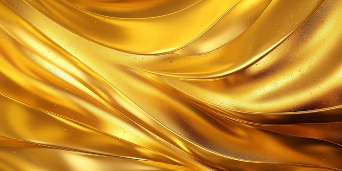 Golden fluid background. Liquid yellow metal wallpaper. Glamour swirl gold texture. 3d wavy flow abstraction