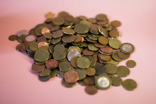 A bunch of coins. High quality photo. A ladder of coins.Belarusian kopecks. Belarusian coins