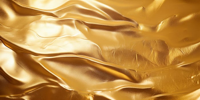 Golden fluid background. Liquid yellow metal wallpaper. Glamour swirl gold texture. 3d wavy flow abstraction