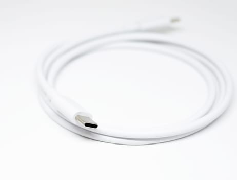 white USB Type-C charger cable isolated on white background