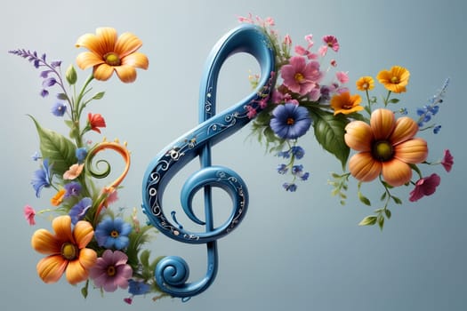 musical treble clef with flowers, postcard .